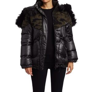 Blanc Noir camo faux shearling and faux fur Puffer Jacket